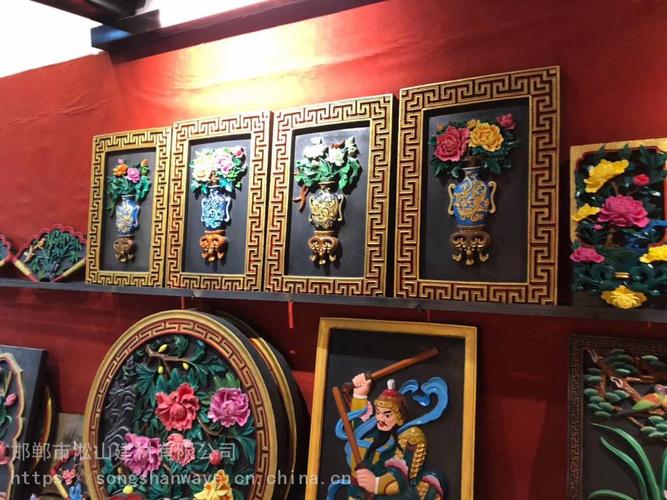 砖雕彩绘 淞山古建 百福图砖雕 砖雕描金涂色 描彩色漆的砖雕影壁古建