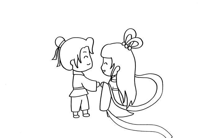 牛郎织女相会简笔画