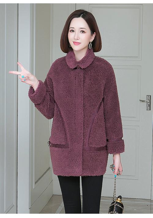 示牧品牌女装颗粒仿羊剪绒大衣2021新款海宁羊羔毛女皮草中长款皮毛