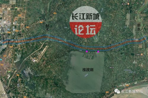 与刘大路相交后,沿涨渡湖湖区以北布线,在跨越倒水河后,路线向西对接