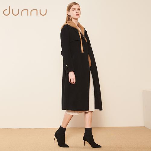 羊毛大衣敦奴dunnu秋冬新款经典时尚系带百搭毛呢外套