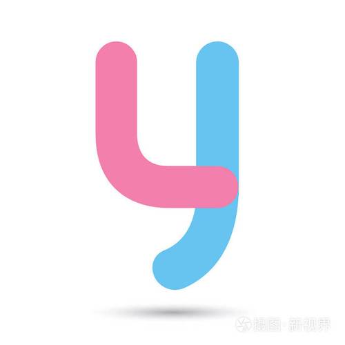 y 字体矢量与蓝色和粉红色的颜色,白色背景,兴旺