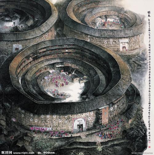 福建客家土楼 闹春设计图__绘画书法_文化艺术_设计_.