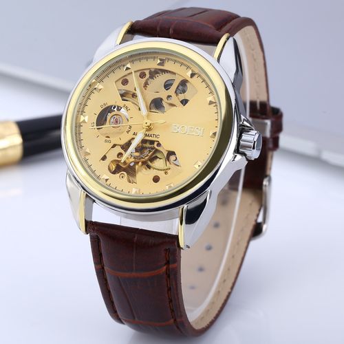 bosck 668 double-sided hollow-out automatic mechanical men watch