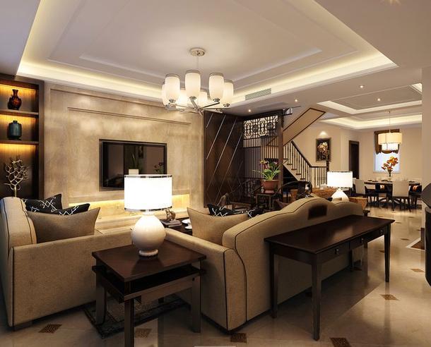 300㎡别墅新中式风格客厅吊顶装修效果图新中式风格边几图片