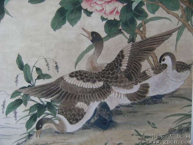清代王三锡芦雁牡丹图