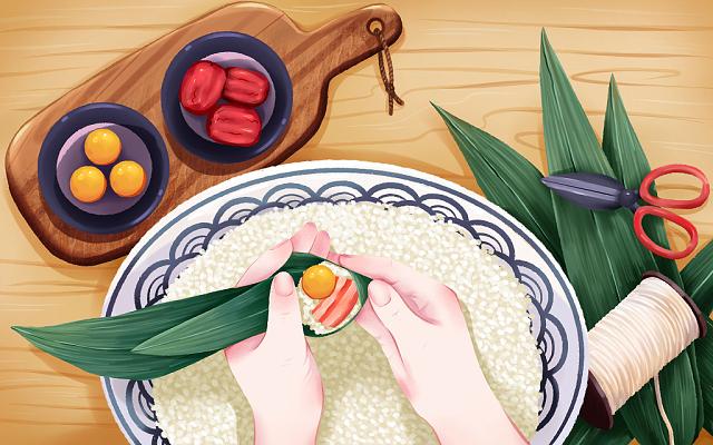 卡通手绘包粽子扁平风原创插画素材端午节