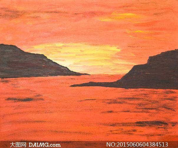 黄昏山水风光油画艺术设计高清图片