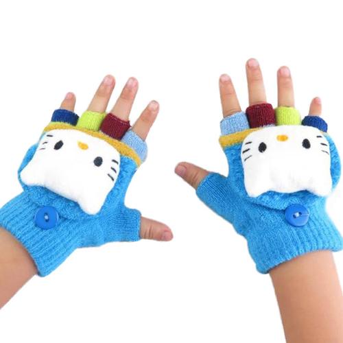 儿童卡通半指秋冬季毛线保暖加厚可爱小孩宝宝翻盖露指手套防寒冬