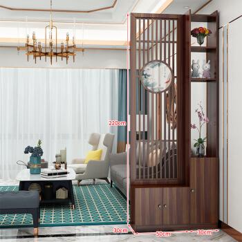 新中式进门隔断屏风客厅餐厅实木玄关隔断柜现代花格镂空屏风鞋柜超高