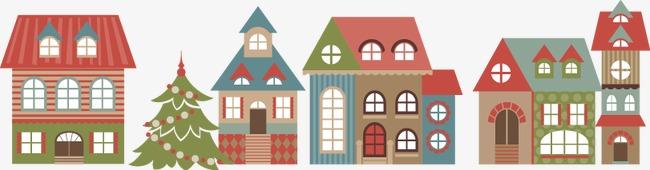矢量手绘彩色房子图案