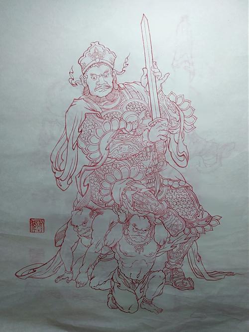 白描敬临四大天王|纯艺术|绘画|刘伟art - 原创作品