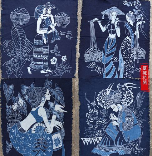 69cm 82 餐厅墙饰玄关隔断布艺装饰 云南蜡染壁挂画门帘民族人物