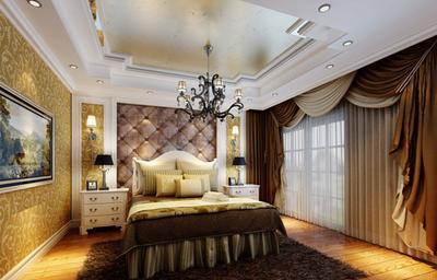171㎡大户型简欧风格卧室窗帘装修效果图-简欧风格双人床图片