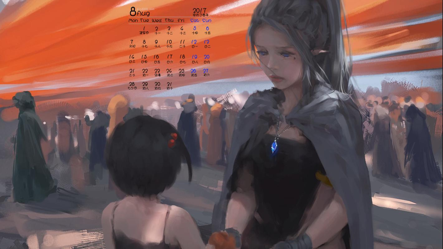 2017年8月wlop鬼刀高清桌面日历壁纸图片