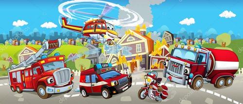 名称:不同的机器,为消防-的轨道摩托车和直升机