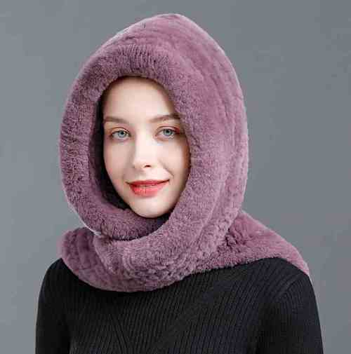 獭兔毛帽子围巾连一体女防寒护耳风雪帽冬季保暖皮草帽子围脖护颈