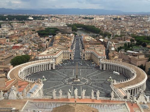 登顶罗马圣彼得大教堂,向下俯瞰的教堂广场.