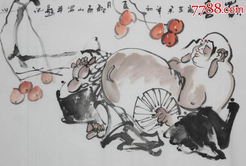 国家二级美术师,西南中国画院理事四尺整张人物《皆大欢喜》_第2张
