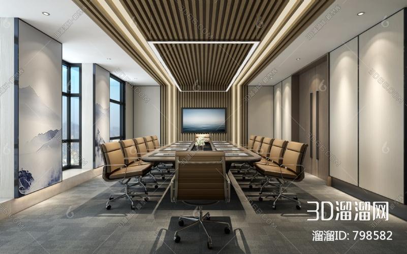 现代会议室效果图3d模型下载