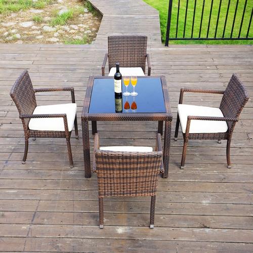 幽之藤阳台桌椅 藤编休闲桌椅户外五件套组合家具室外