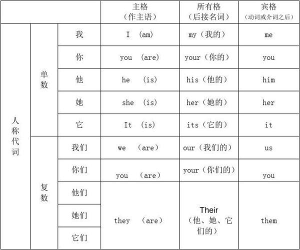 最新英语中人称代词主格所有格宾格一览表