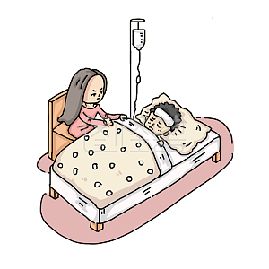 妈妈照顾生病的我简笔画