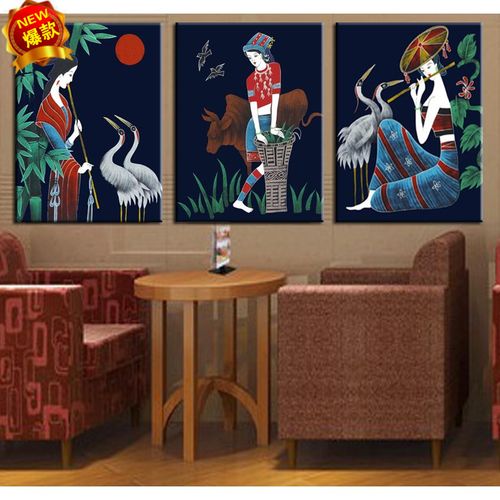 满包邮云南少数民族少女装饰画客厅无框画火锅店挂画餐厅酒店壁画