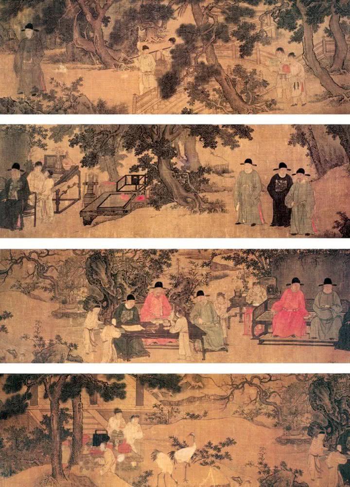 谢环《杏园雅集图》,绢本设色,29.8×148.2cm,明代