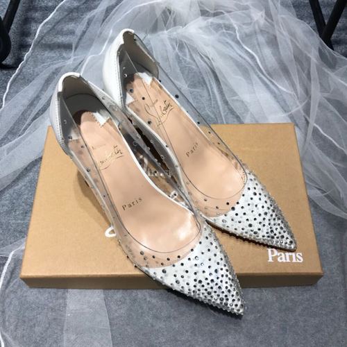 轻奢高端女鞋 cl新款透明水钻跟高8厘米 羊皮里传说中