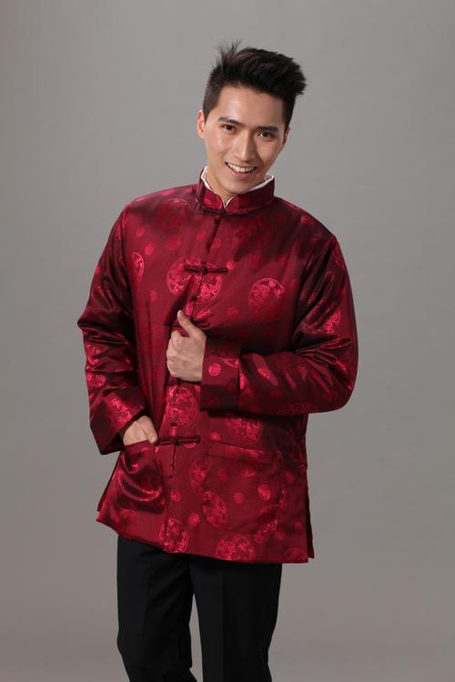 中老年人高级黑色绸缎外套新款夹棉复古中式唐装男式棉袄棉衣棉服