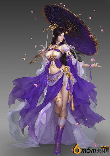 撑着雨伞法器的紫衣仙子高清游戏角色素材分享