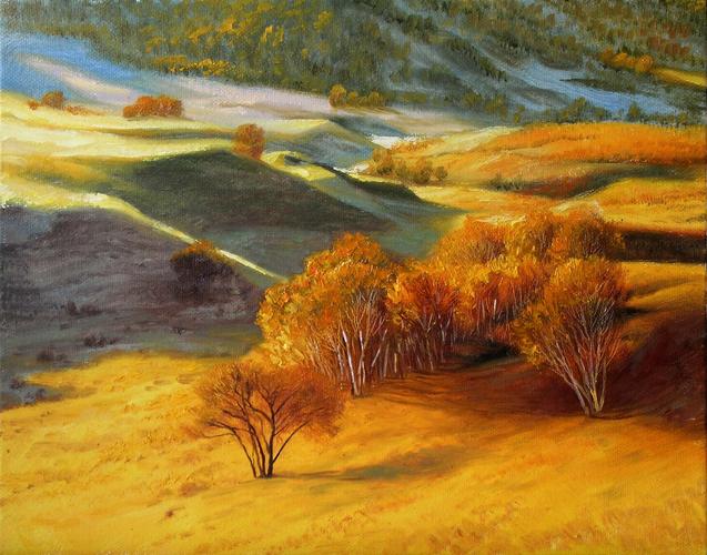 王昱衡油画作品《坝上金秋》