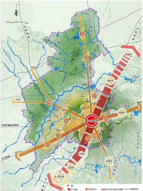 1主:沈阳中心城区; 9副:沙河,沈抚,新城子,胡台,细河,辽中区,新民市