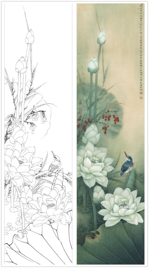 工笔画荷花白描底稿_工笔画白描稿_工笔画白描底稿