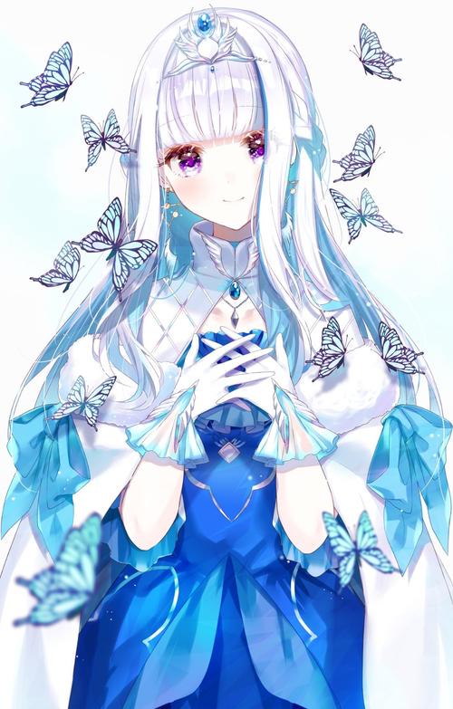 二次元少女白发紫瞳壁纸蓝色系p站画师みすみ