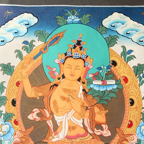 尼泊尔文殊菩萨唐卡藏族画像客厅玄关手工手绘藏族唐卡
