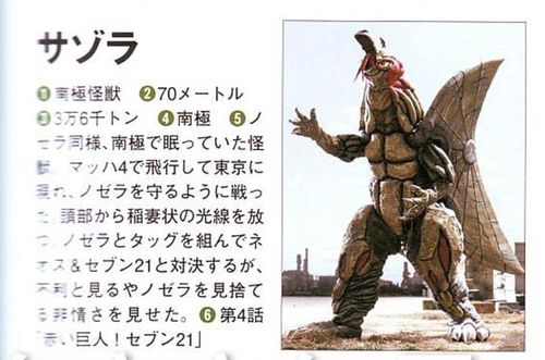 南极怪兽萨佐拉是奈欧斯奥特曼中登场的怪兽.和北极怪兽诺杰拉是同伴.