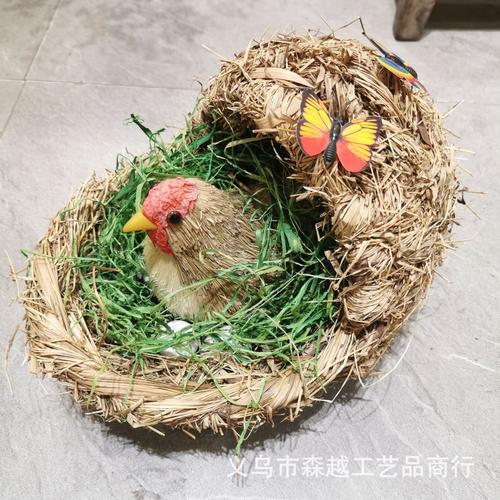 草编动物鸡窝手工编织稻草装饰民宿农家乐