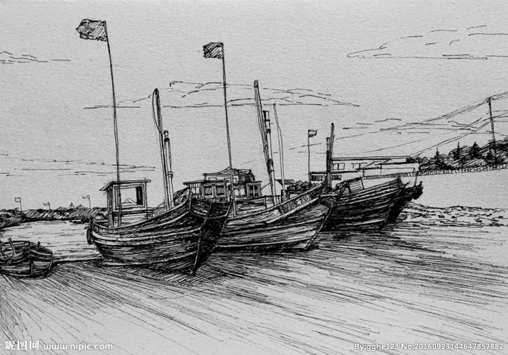 青岛崂山渔船速写图片