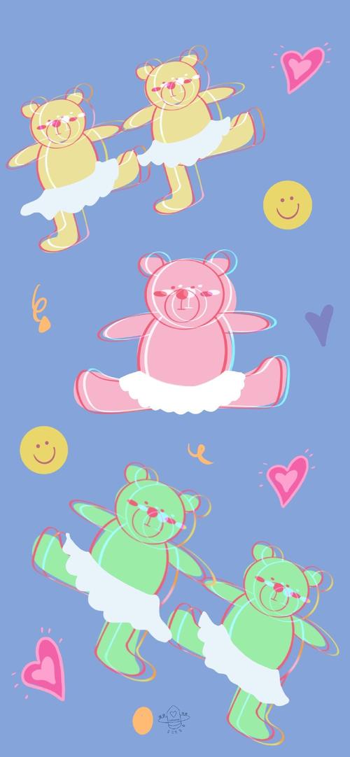 可爱小熊手绘插画作品手机壁纸