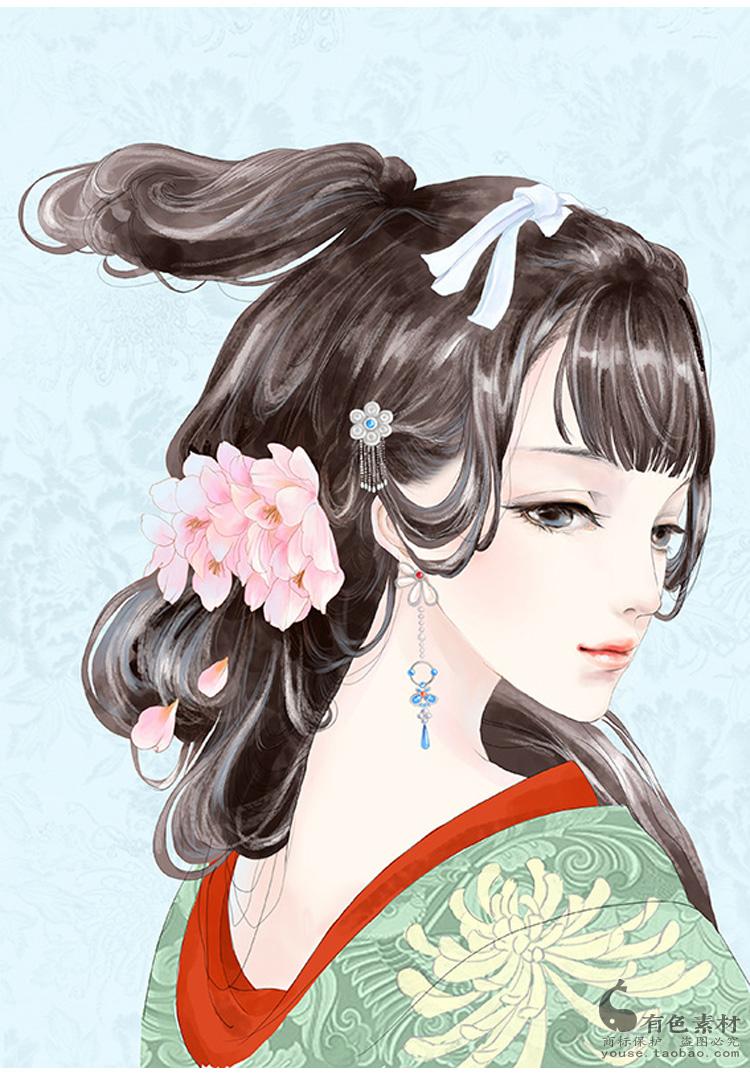 古风古装美女彩图300张sai手绘人物漫画绘画上色插画临摹素材图