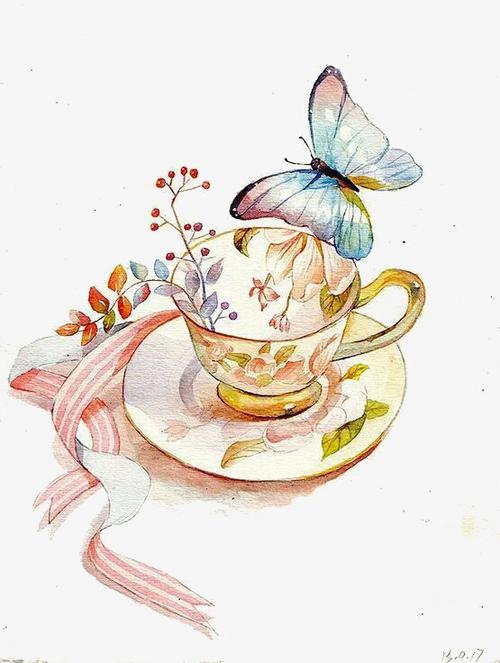 关键词 : 小清新,水彩,手绘,蝴蝶,茶杯