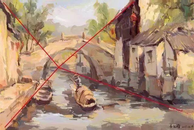 "x"线形构图常用来表现街巷,水道等的透视变化,给人一种近大远小的