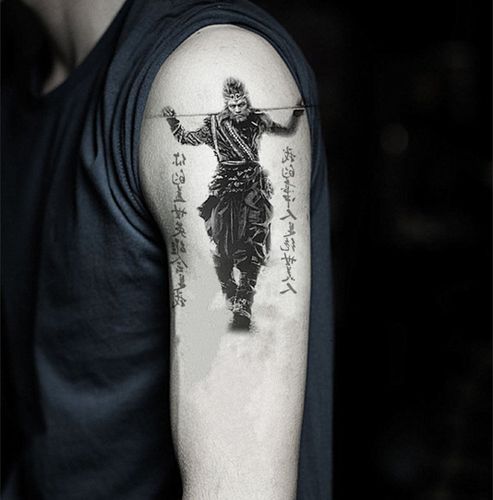 齐天大圣猴子纹身贴 防水持久 至尊宝花臂悟空仿真手臂刺青色贴纸