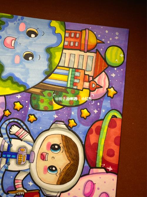 儿童画|科幻画《遨游太空》|马克笔过程