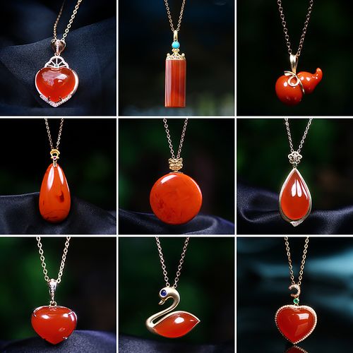 梅林达【美人】天然南红玛瑙18k金镶嵌爱心形吊坠女士水滴锁骨链