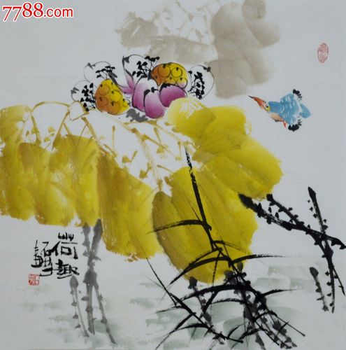 石芳三尺斗方花鸟画荷花《荷趣》hn1568