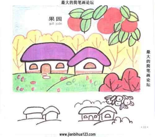 果园体验简笔画彩色