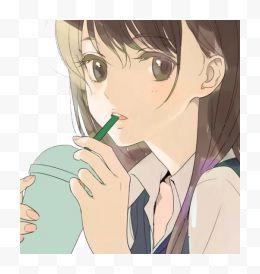 美女喝水免抠图